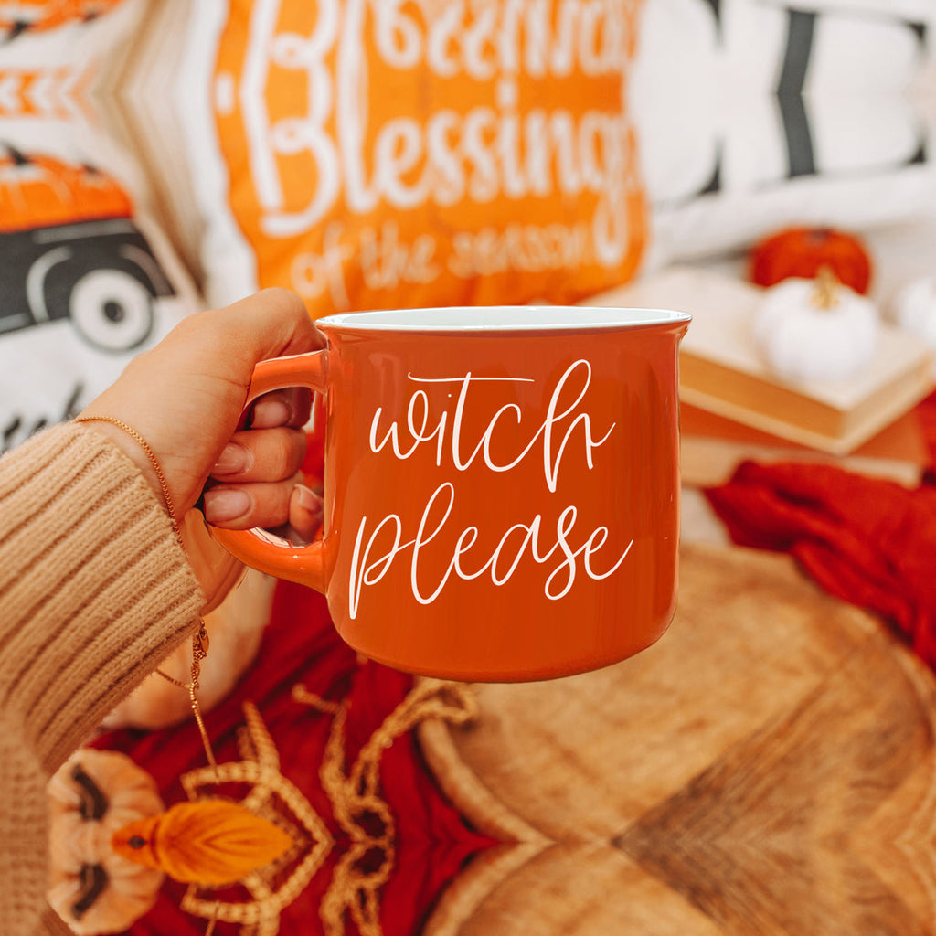 Witch Please Orange Ceramic Campfire Mug 14.5oz Double-Sided White Lettering