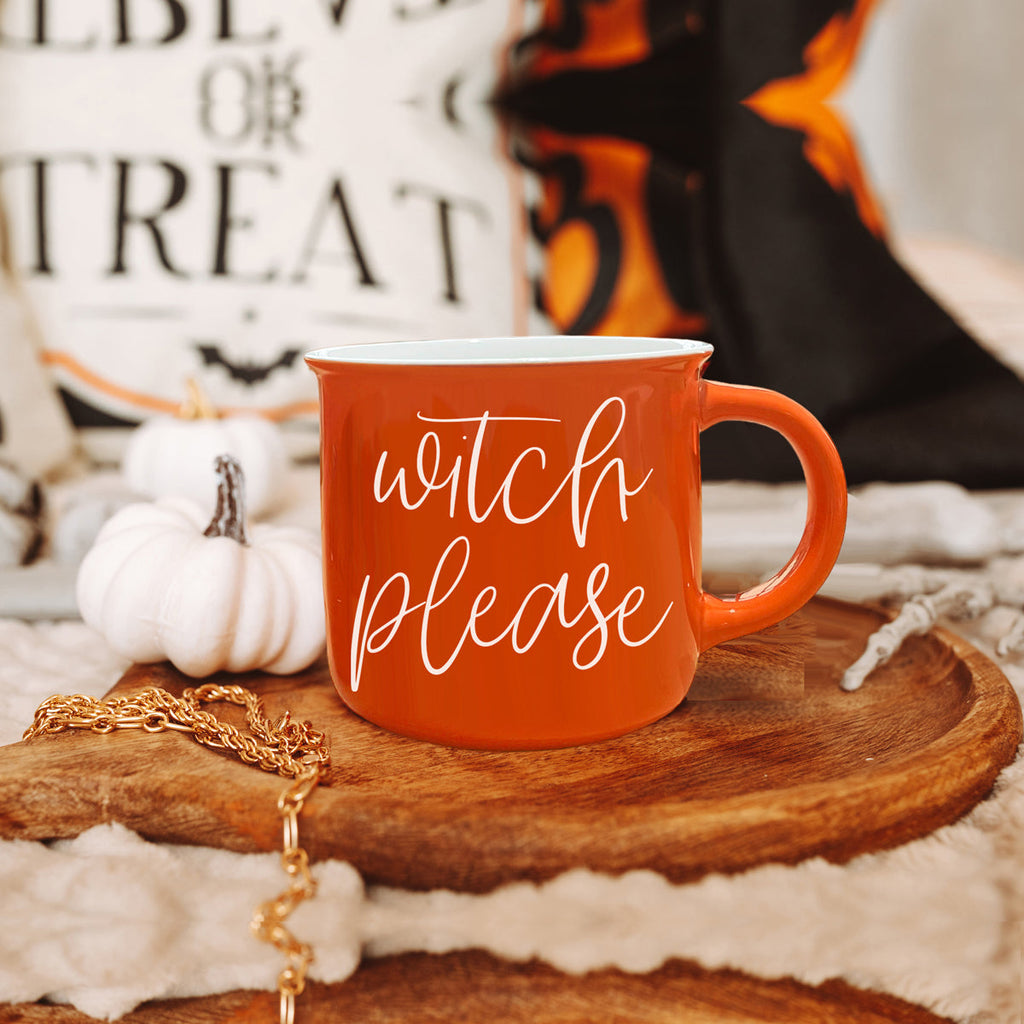 Witch Please Orange Ceramic Campfire Mug 14.5oz Double-Sided White Lettering