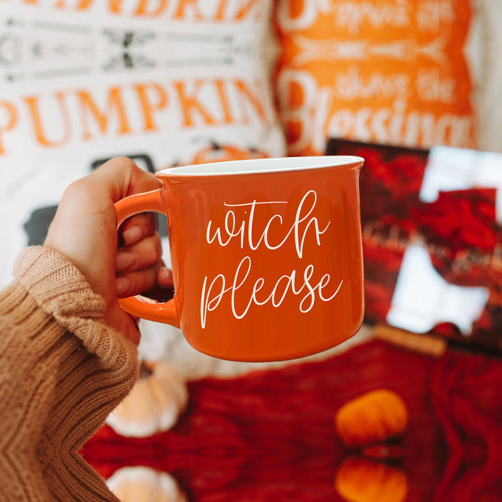 Witch Please Orange Ceramic Campfire Mug 14.5oz Double-Sided White Lettering