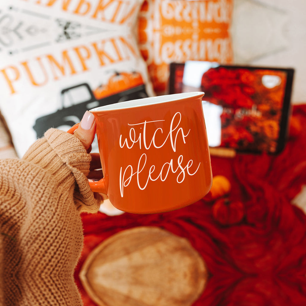 Witch Please Orange Ceramic Campfire Mug 14.5oz Double-Sided White Lettering