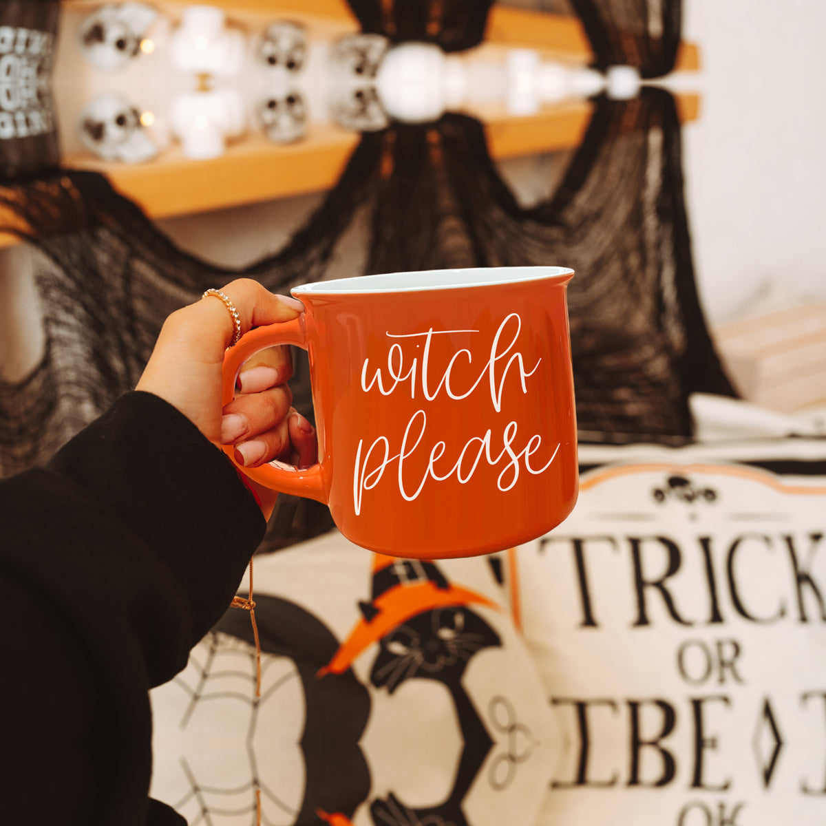 Witch Please Orange Ceramic Campfire Mug 14.5oz Double-Sided White Lettering