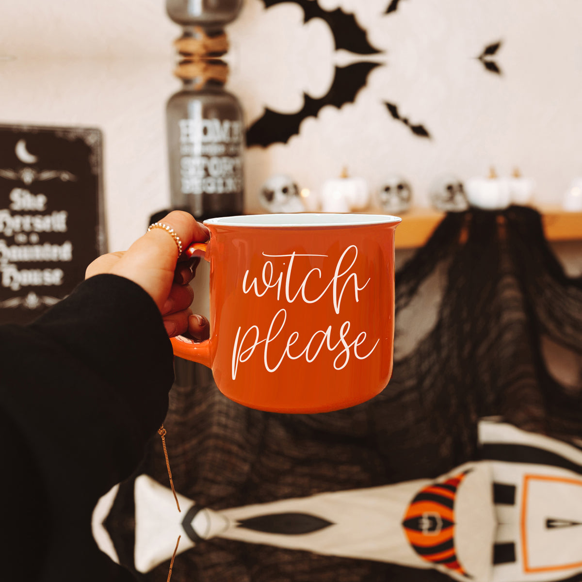 Witch Please Orange Ceramic Campfire Mug 14.5oz Double-Sided White Lettering