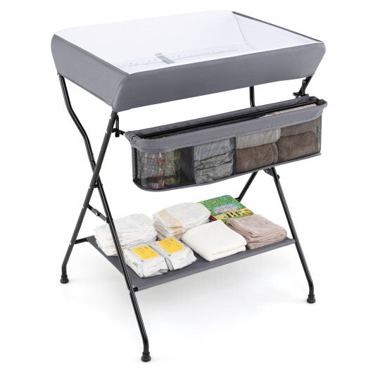 Costway Baby Storage Folding Diaper Changing Table-Gray