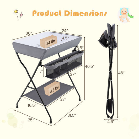 Costway Baby Storage Folding Diaper Changing Table-Gray