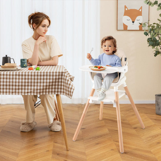 Babyjoy 6 in 1 Convertible Highchair with Safety Harness and Removable Tray-Beige