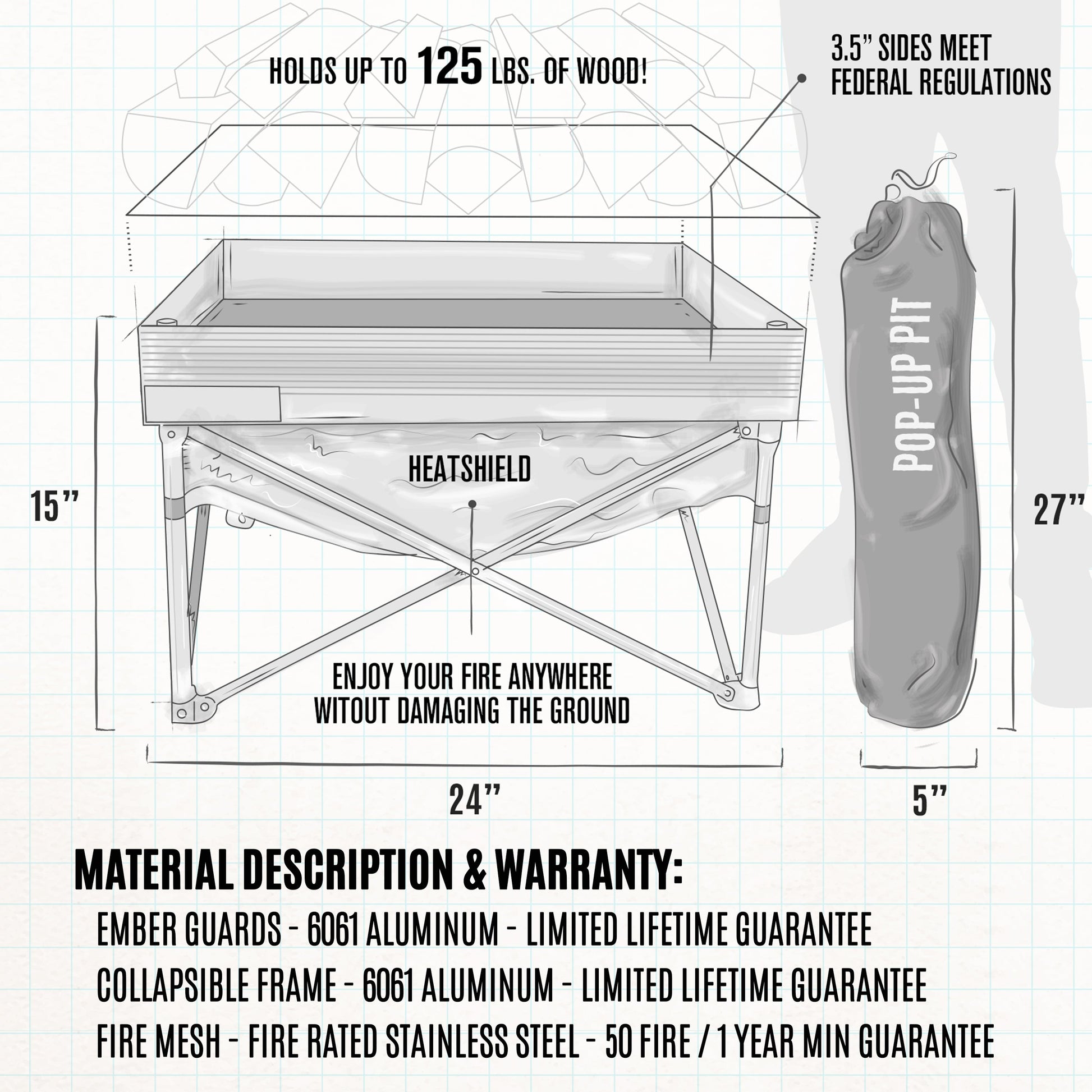 Fireside Outdoor Pop-Up Fire Pit & Heat Shield Bundle