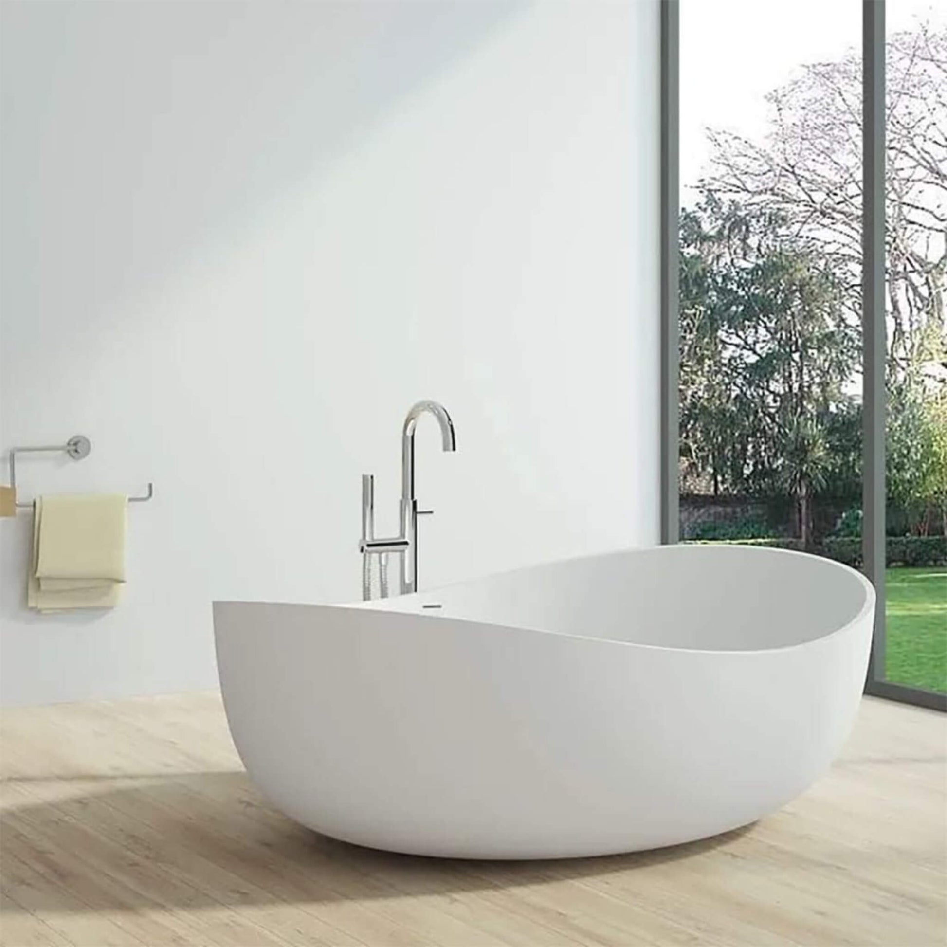 Nuvia Altura 71-Inch Premium Freestanding Extra Large Oval Stone Besin Soaking Bathtub (SAK12486)