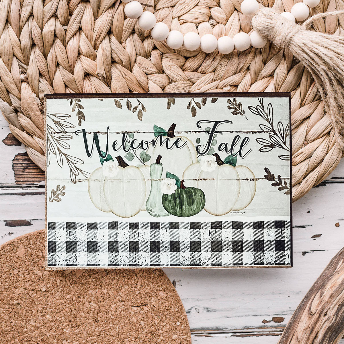 Fall Welcome Wooden Sign 6x4x1 Handmade Tiered Tray Shelf Mantel Decor