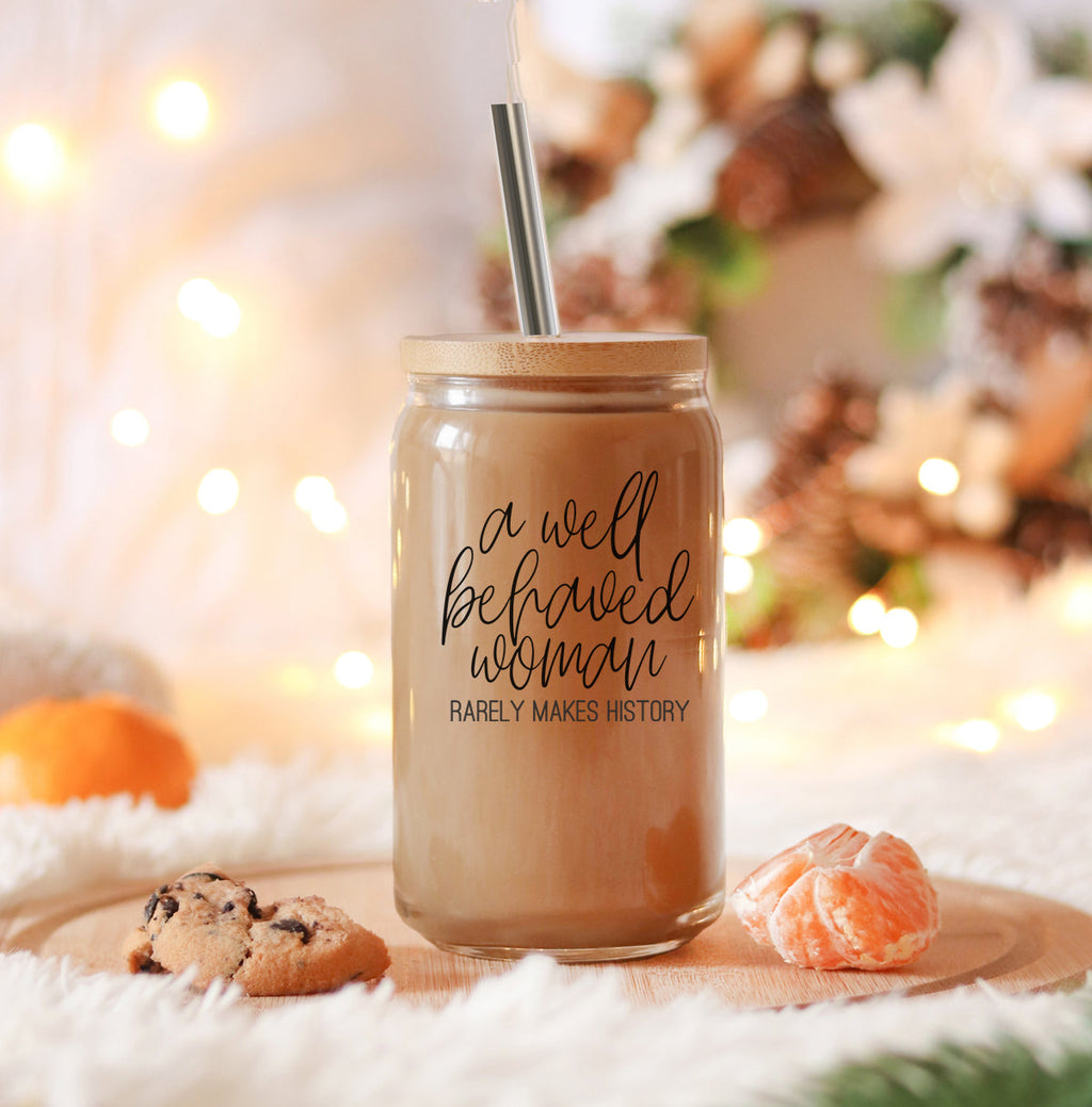 Well Behaved 17oz Glass Tumbler With Bamboo Lid, Stainless Straws and Cleaner