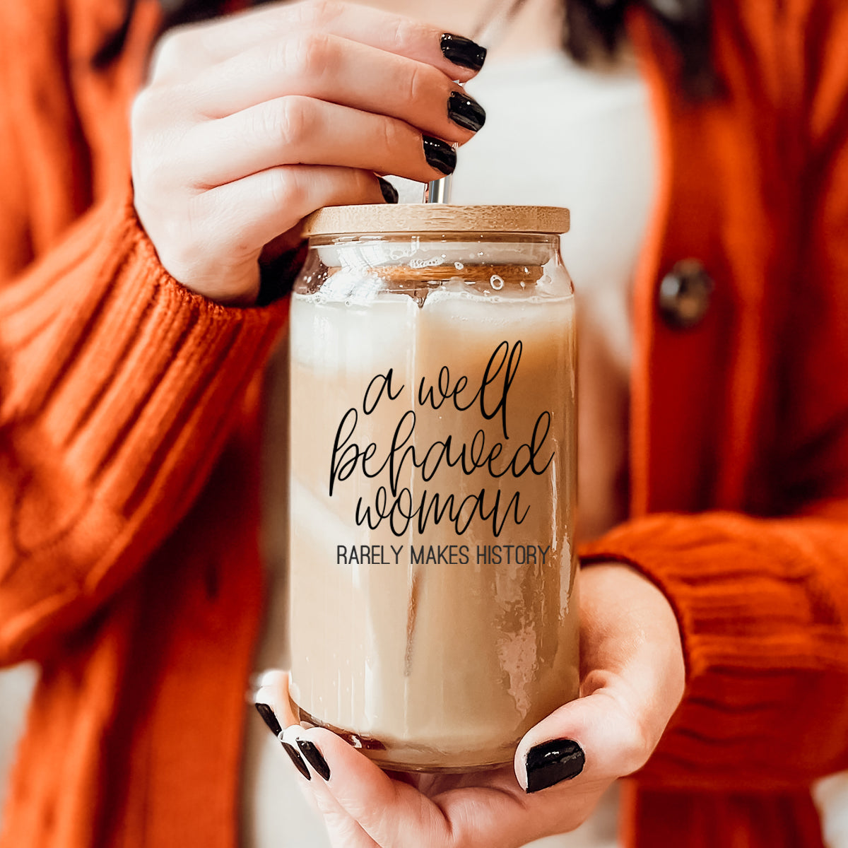 Well Behaved 17oz Glass Tumbler With Bamboo Lid, Stainless Straws and Cleaner