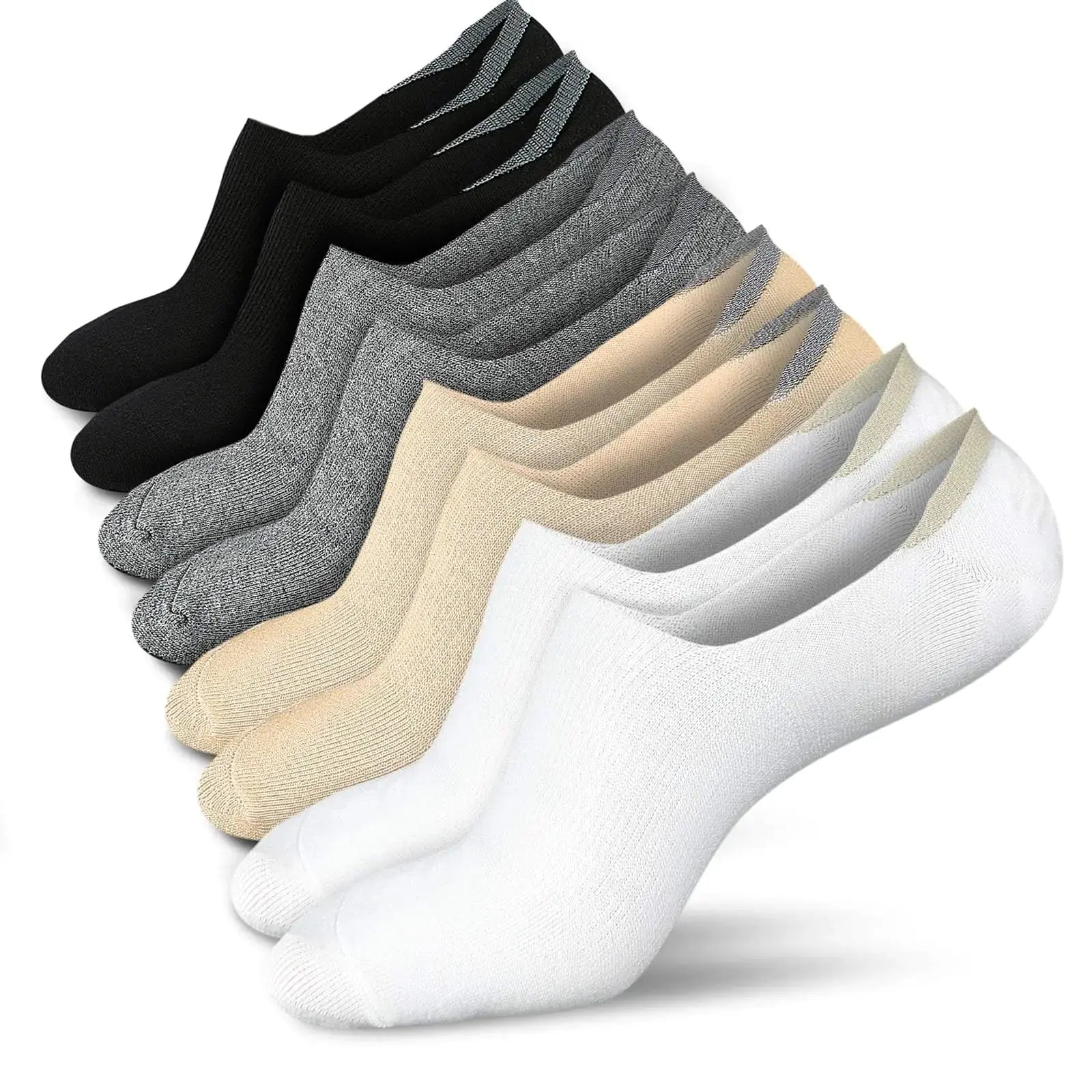 wernies No Show Socks Women Low Socks Non Slip Flat Boat Line 4/8 Pairs 8-11 8 Pairs_black_002
