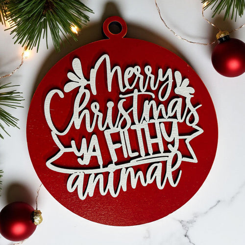 Christmas Ornament Merry Christmas Ya Filthy Animal Wooden 3D 12 Colors
