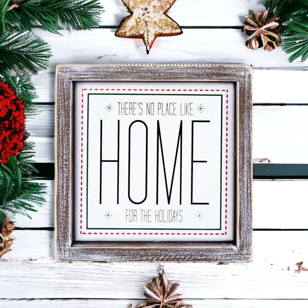 Holiday Home Wall Sign 7 Inch Framed Wood Metal Accent No Place Like Home For The Holidays