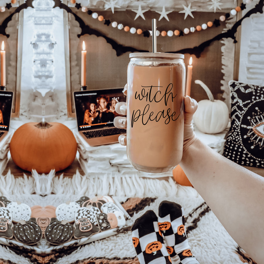 Witch Please 17oz Glass Tumbler With Bamboo Lid Stainless Straws And Cleaner