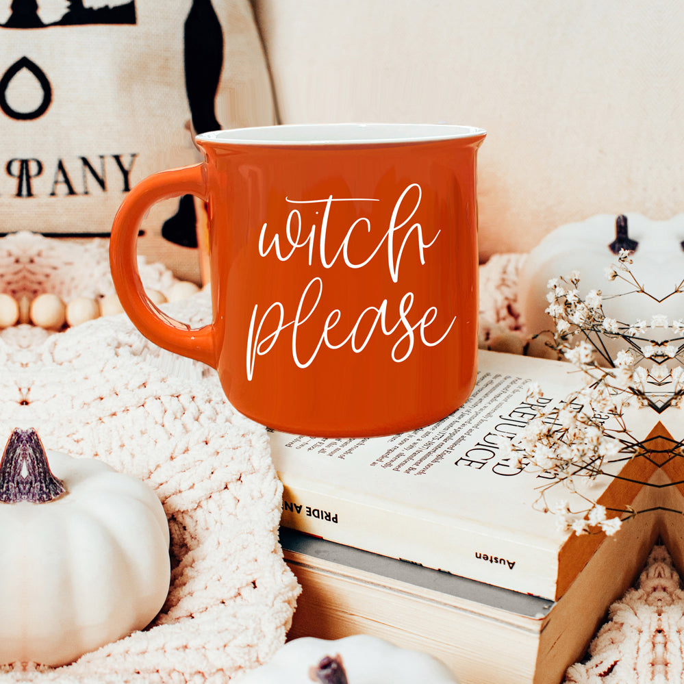 Witch Please Orange Ceramic Campfire Mug 14.5oz Double-Sided White Lettering
