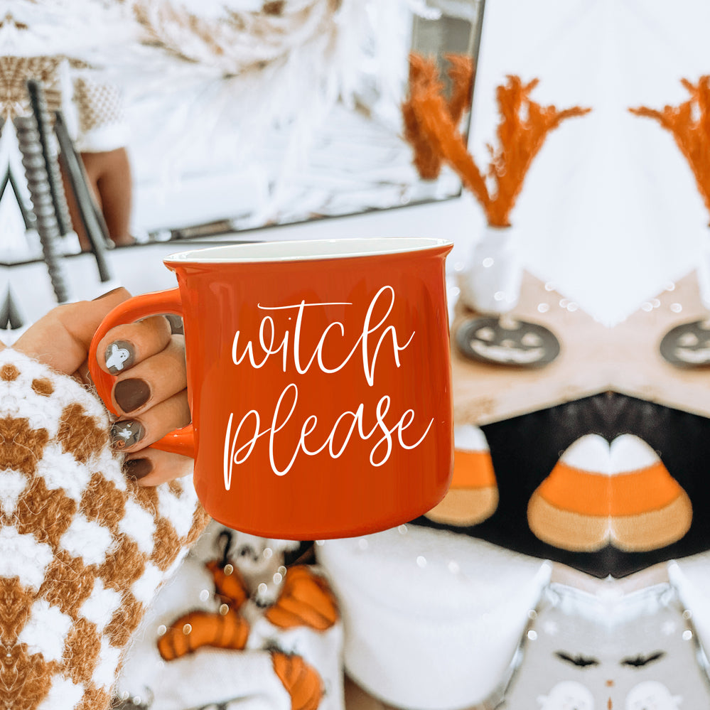 Witch Please Orange Ceramic Campfire Mug 14.5oz Double-Sided White Lettering