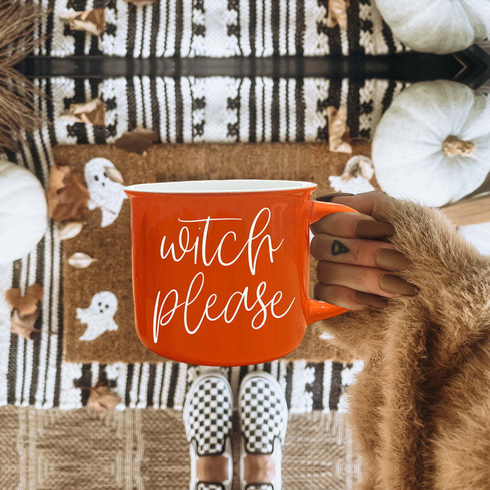 Witch Please Orange Ceramic Campfire Mug 14.5oz Double-Sided White Lettering
