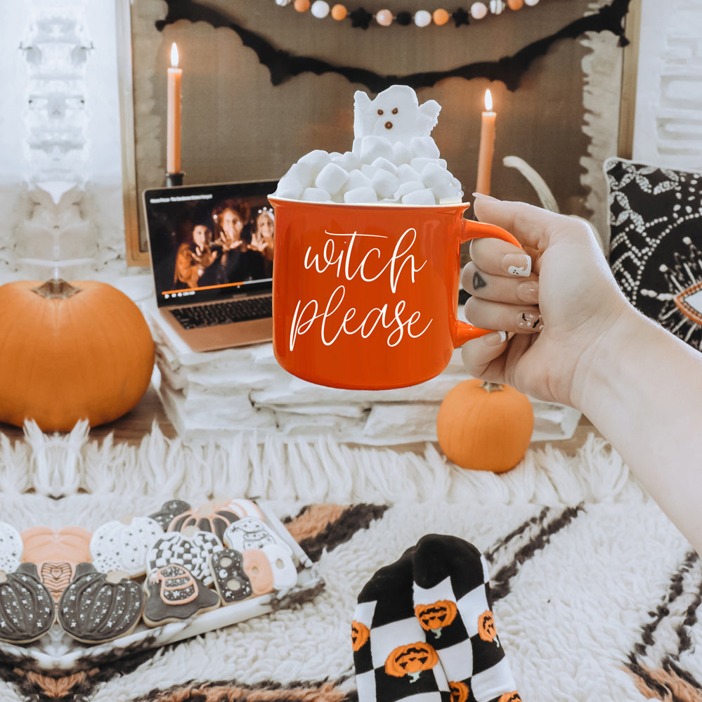 Witch Please Orange Ceramic Campfire Mug 14.5oz Double-Sided White Lettering