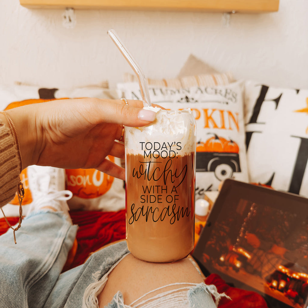 20oz Glass Tumbler Hocus Pocus Coffee Quote With Bamboo Lid Straws And Cleaner