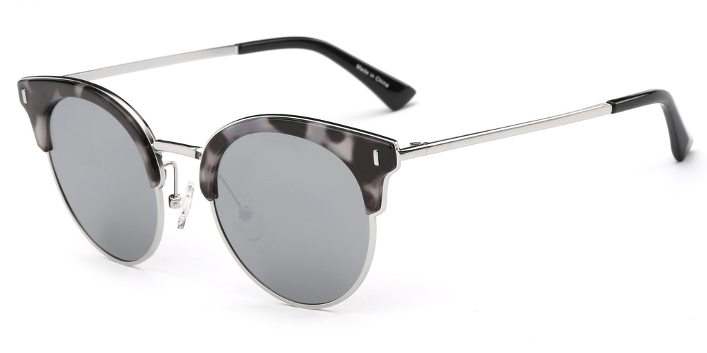Women Half Frame Cat Eye Round Sunglasses UV Protection