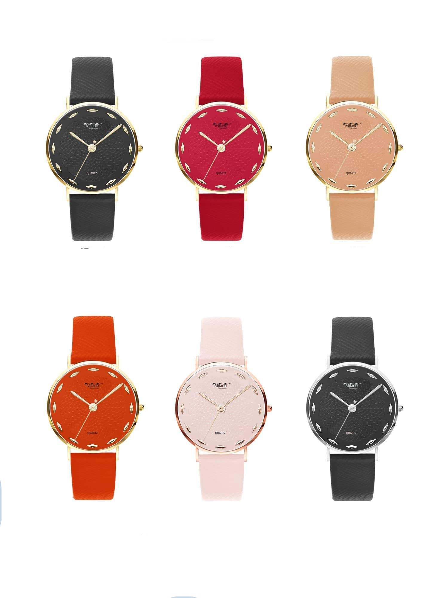 Women's 40mm Slim Textured Dial Leather Watch Minimalist