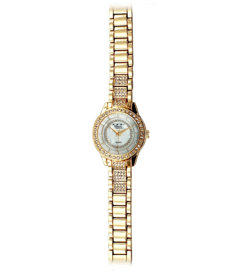 Women's Crystal Bezel Gold Bracelet Slim Dress Watch