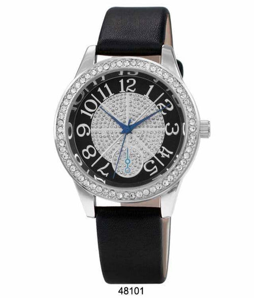 Women's Crystal Bezel Leather Strap Dress Watch Elegant