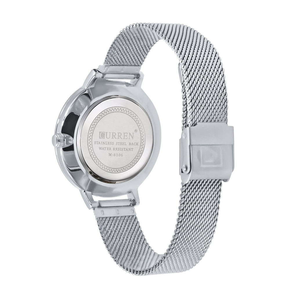 Women's Floral Dial Slim Mesh Band Stainless Elegant Watch