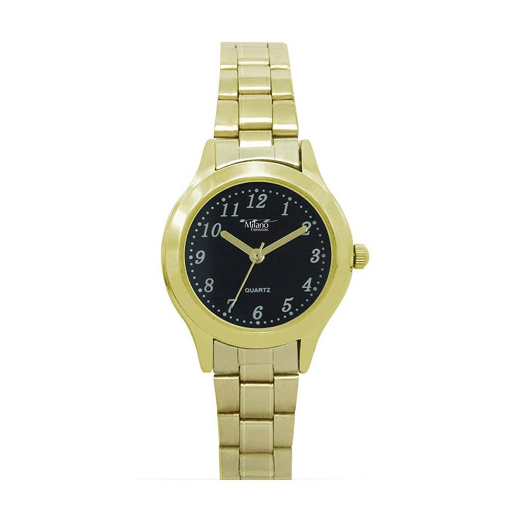 Women's Gold Bracelet Watch Black Dial Quartz Slim Design