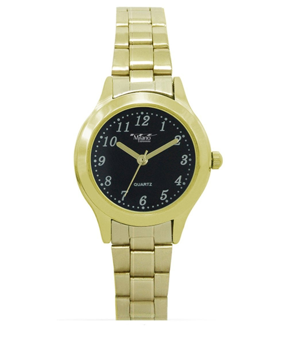 Women's Gold Bracelet Watch Black Dial Quartz Slim Design