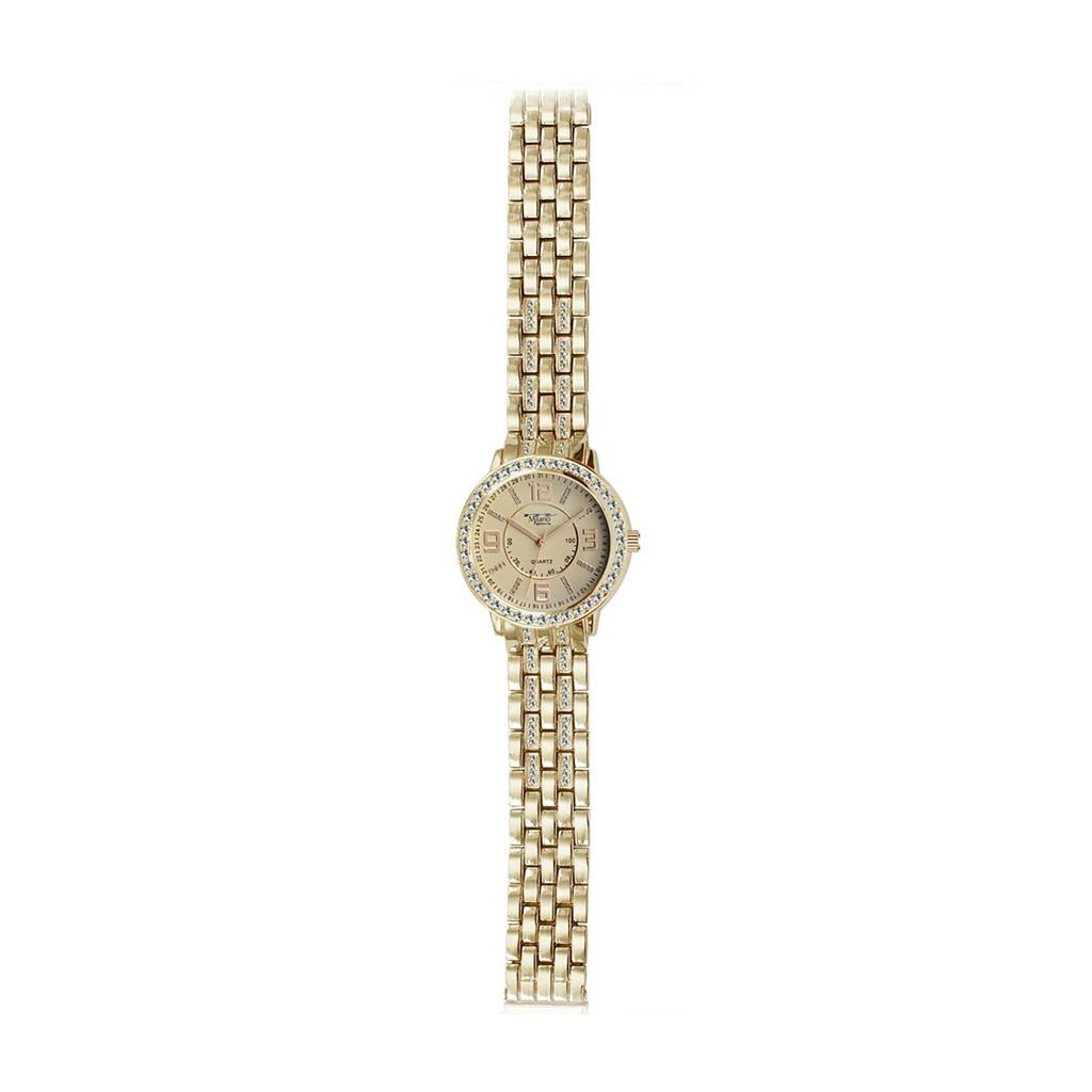 Women's Gold Crystal Bezel Bracelet Watch Slim Linked