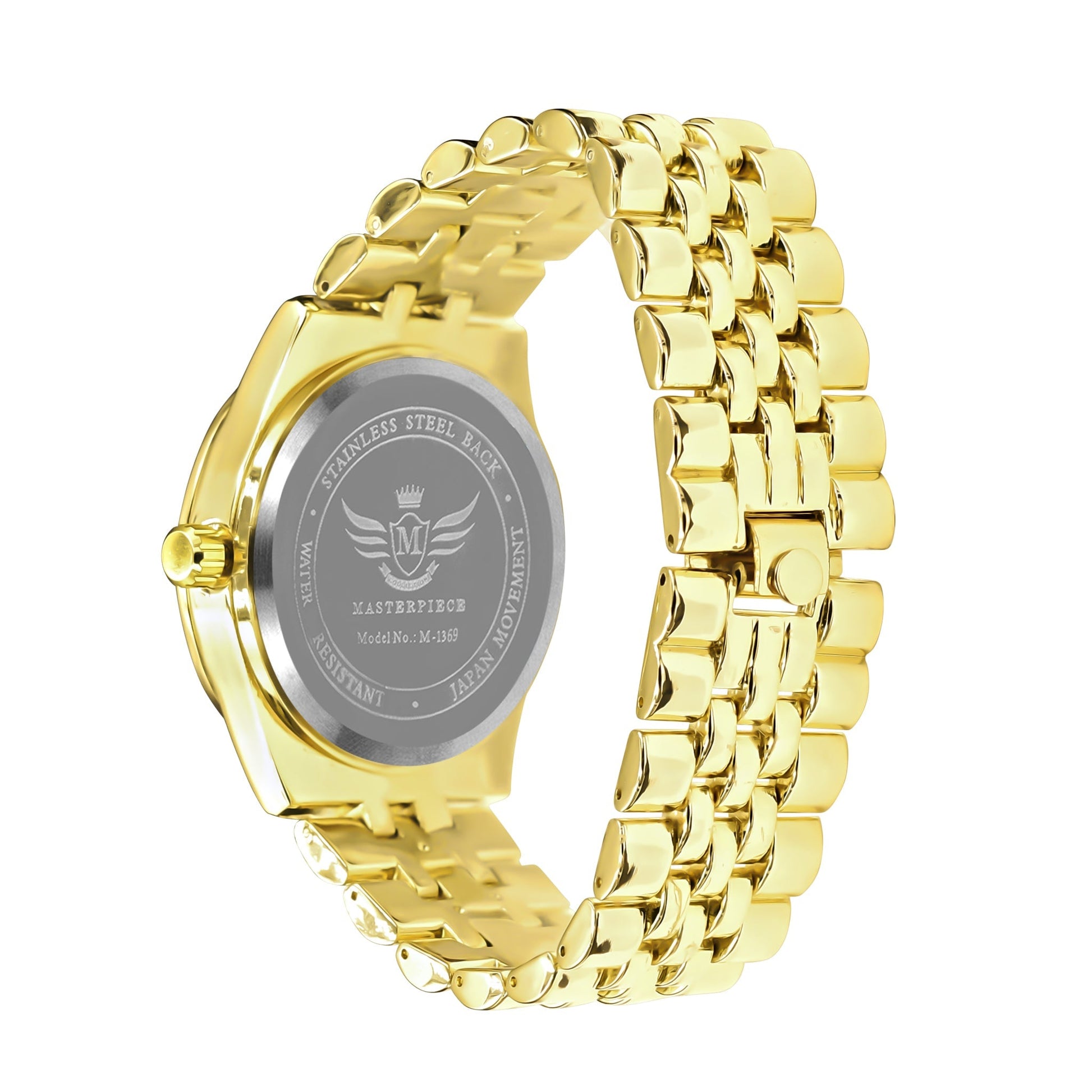 Women's Gold Crystal Bezel Link Bracelet Watch Elegant