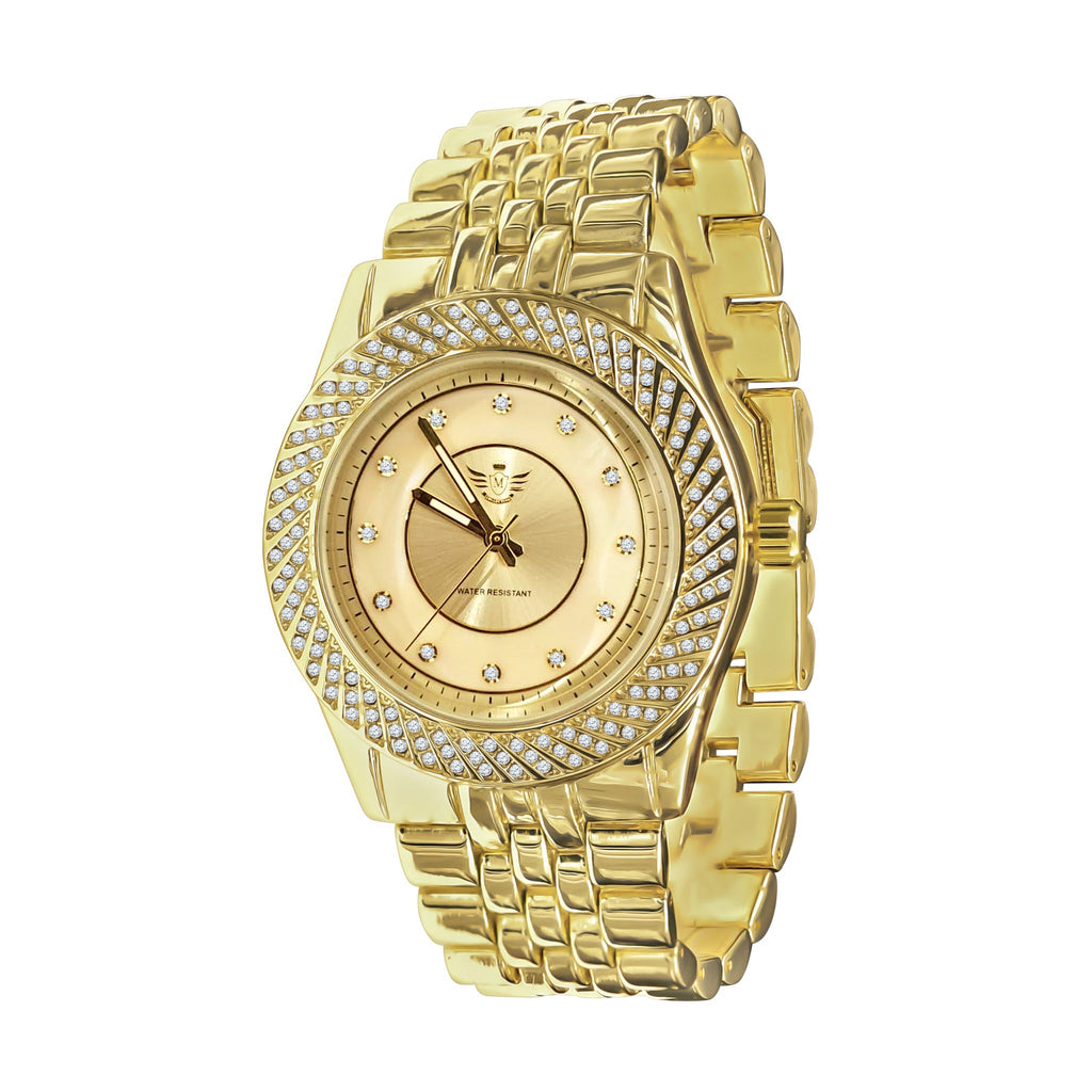 Women's Gold Crystal Bezel Link Bracelet Watch Elegant