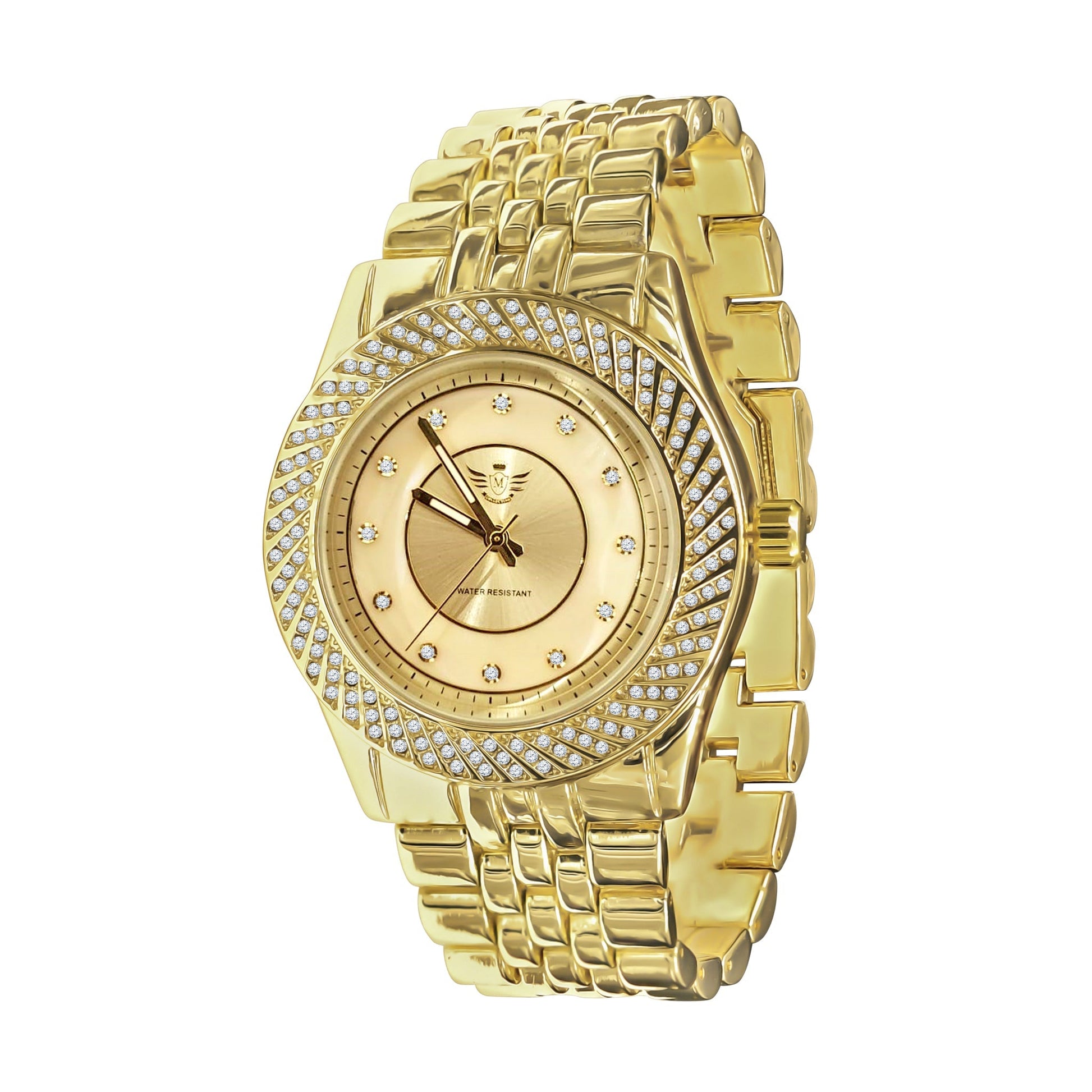 Women's Gold Crystal Bezel Link Bracelet Watch Elegant