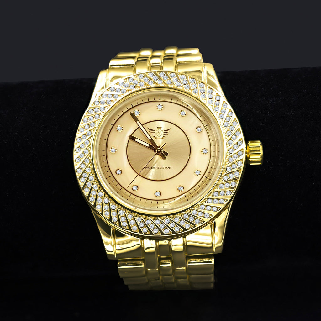 Women's Gold Crystal Bezel Link Bracelet Watch Elegant