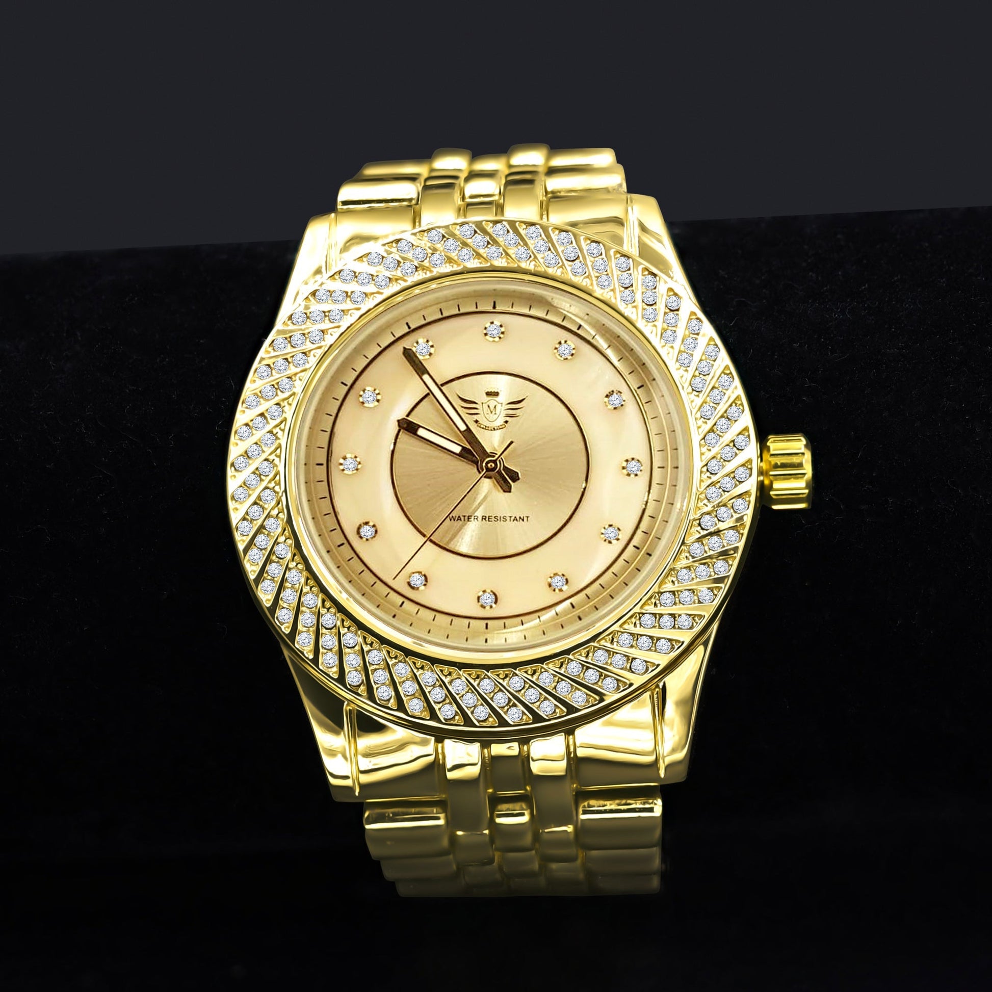 Women's Gold Crystal Bezel Link Bracelet Watch Elegant