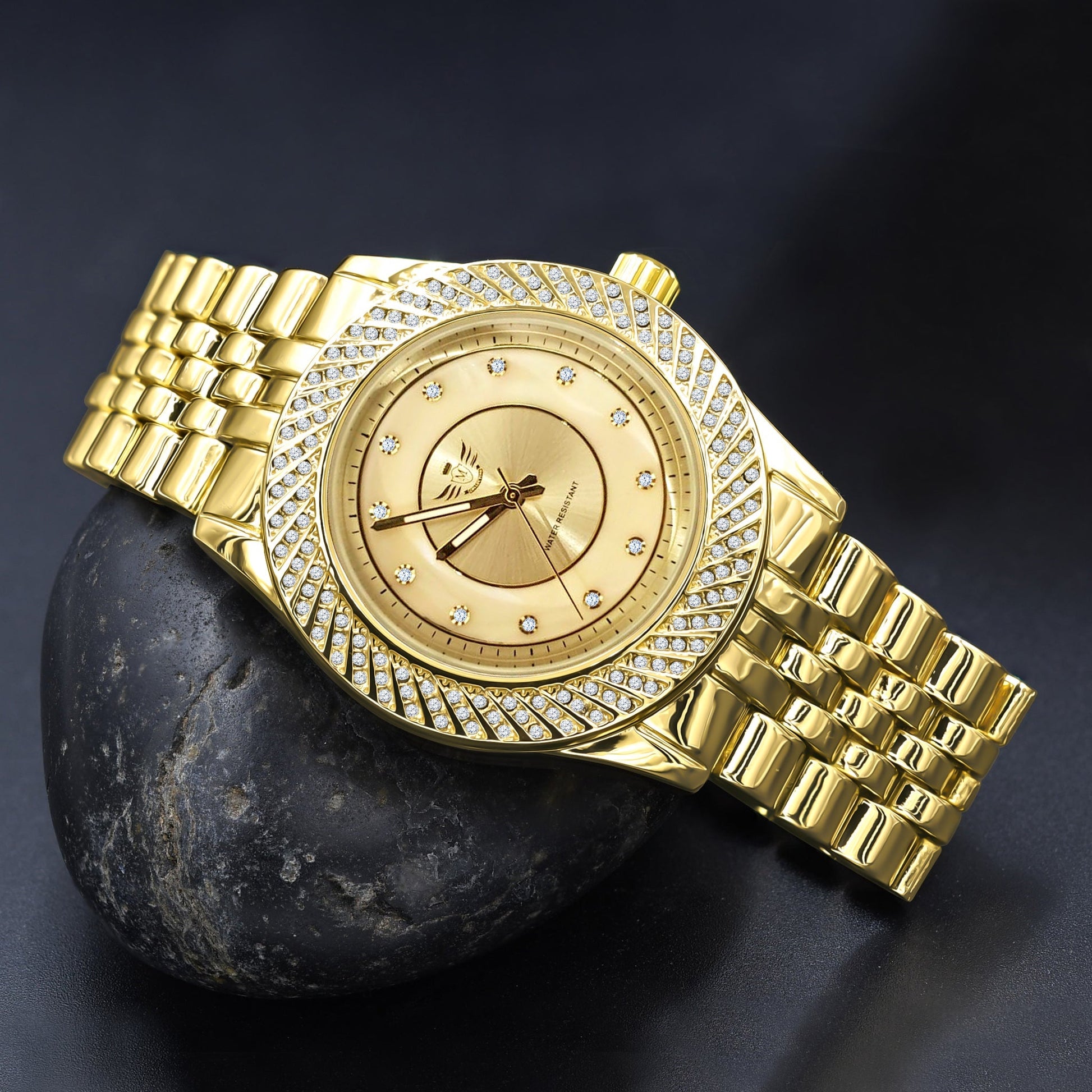 Women's Gold Crystal Bezel Link Bracelet Watch Elegant