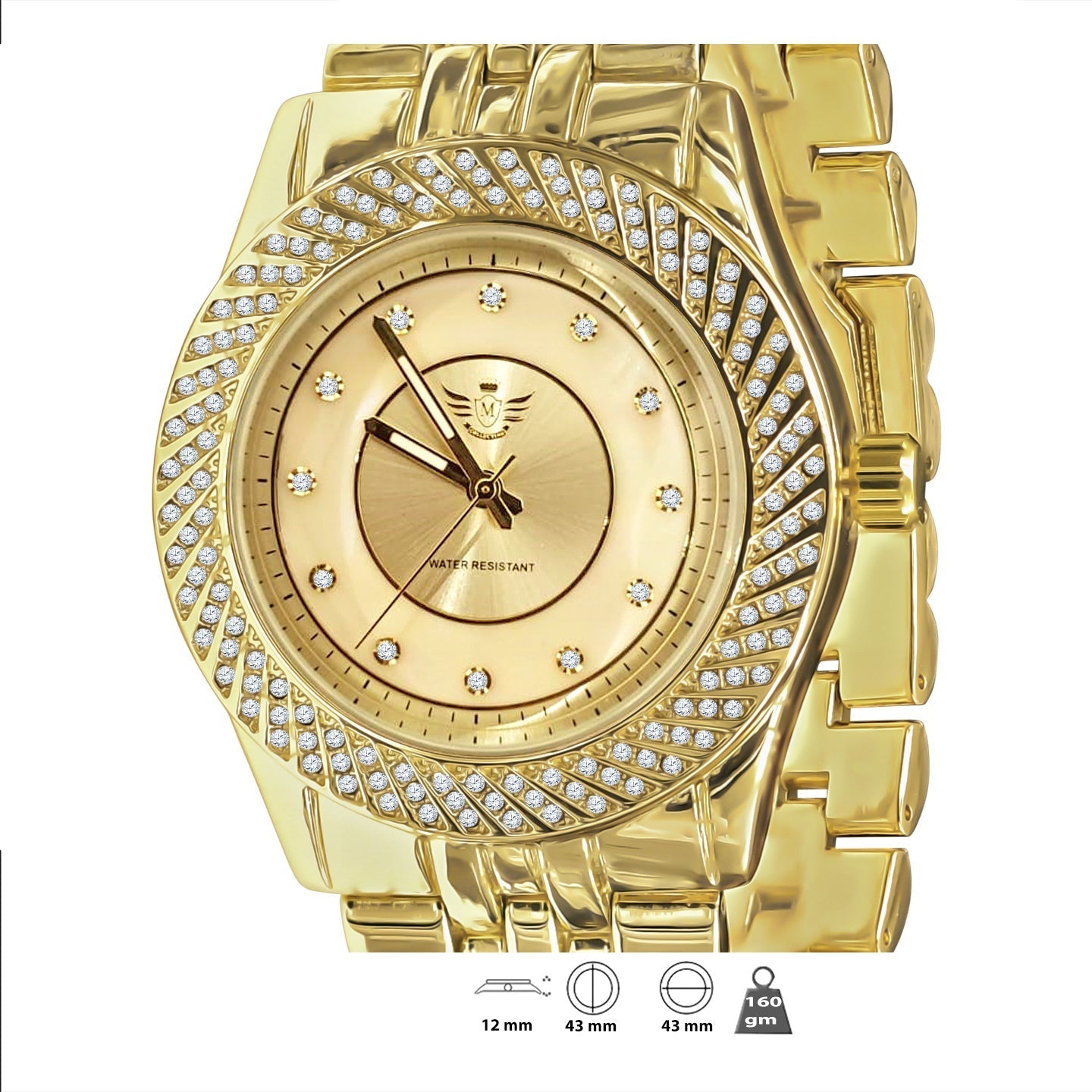 Women's Gold Crystal Bezel Link Bracelet Watch Elegant