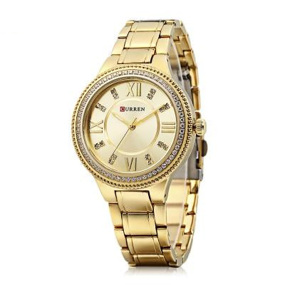 Women's Gold Crystal Bezel Metal Bracelet Watch Classic