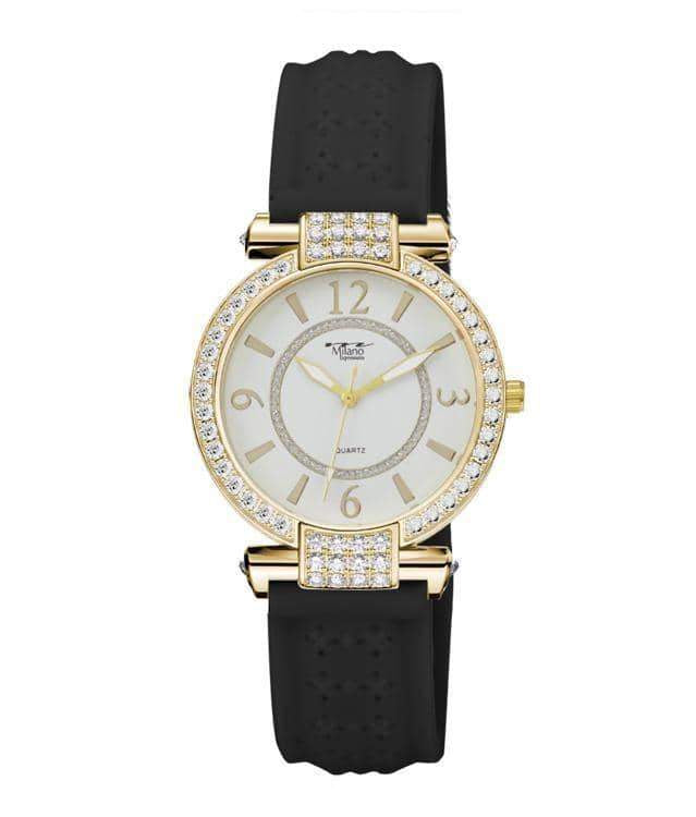 Women's Gold Crystal Bezel Silicone Strap Dress Watch