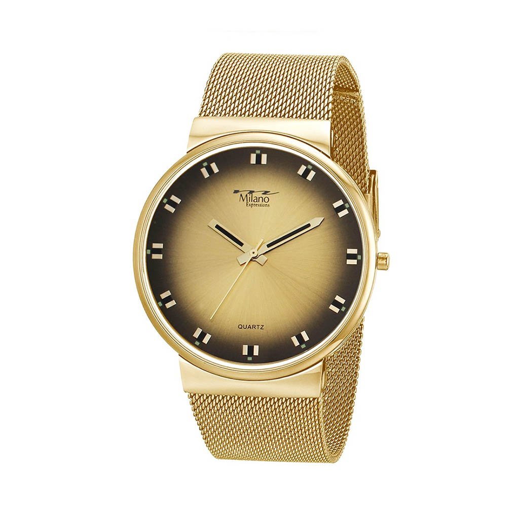 Women's Gold Mesh Watch Sunburst Dial Slim Elegant Style