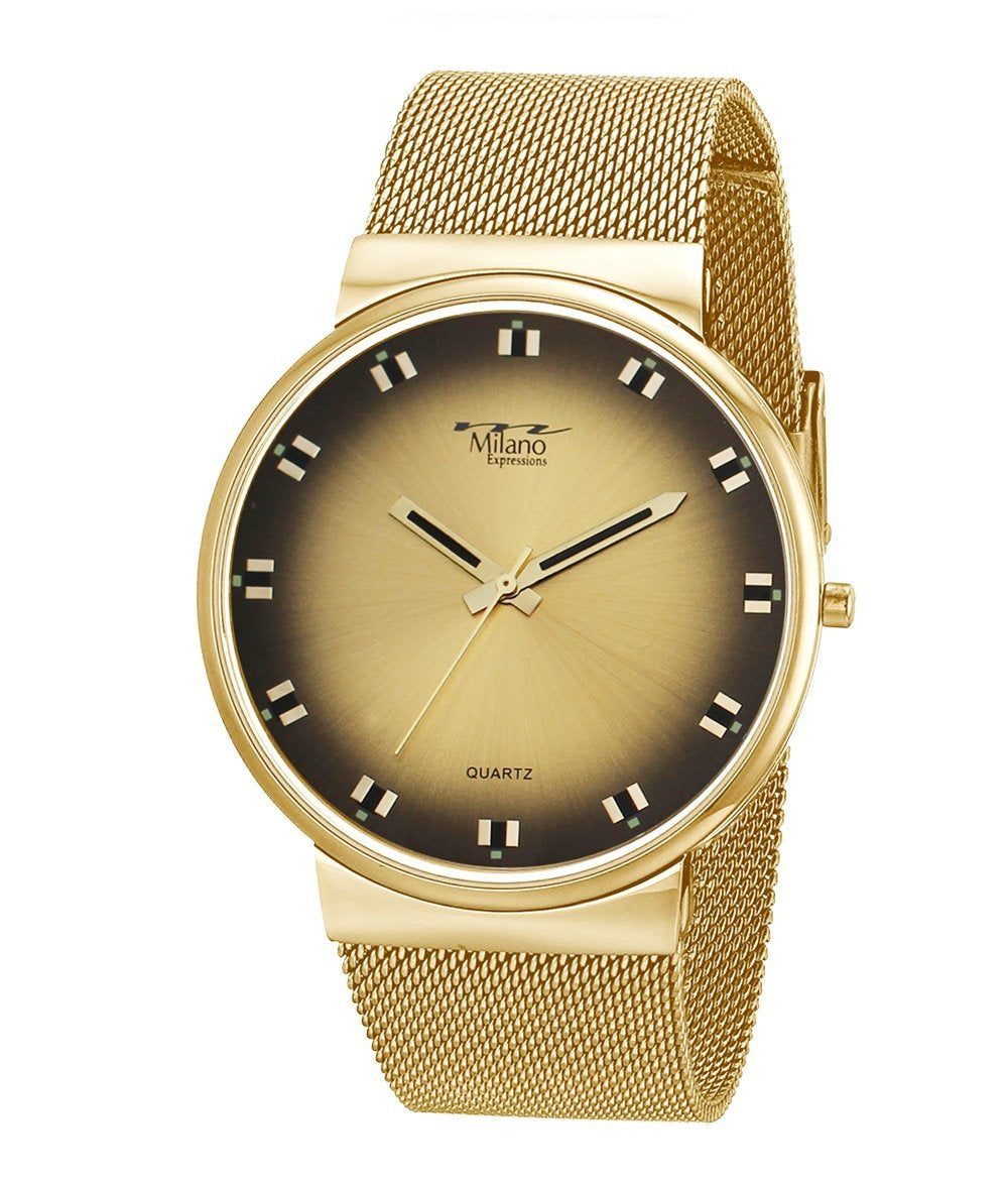 Women's Gold Mesh Watch Sunburst Dial Slim Elegant Style