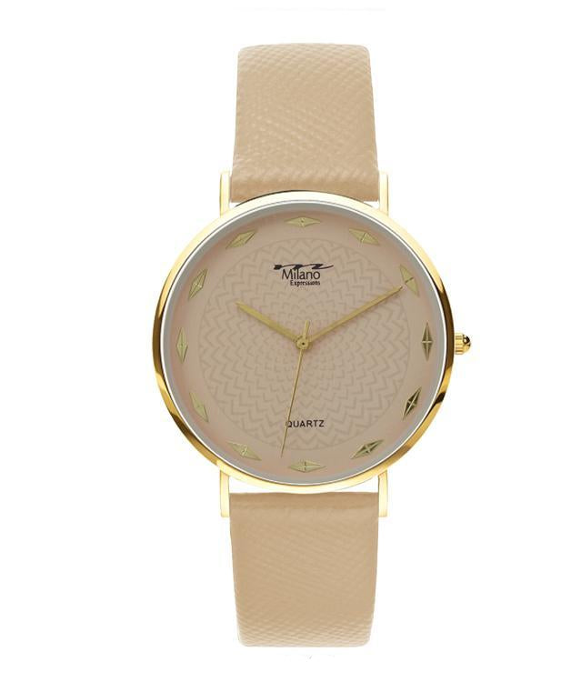 Women's Gold Minimalist Watch With Beige Leather Strap