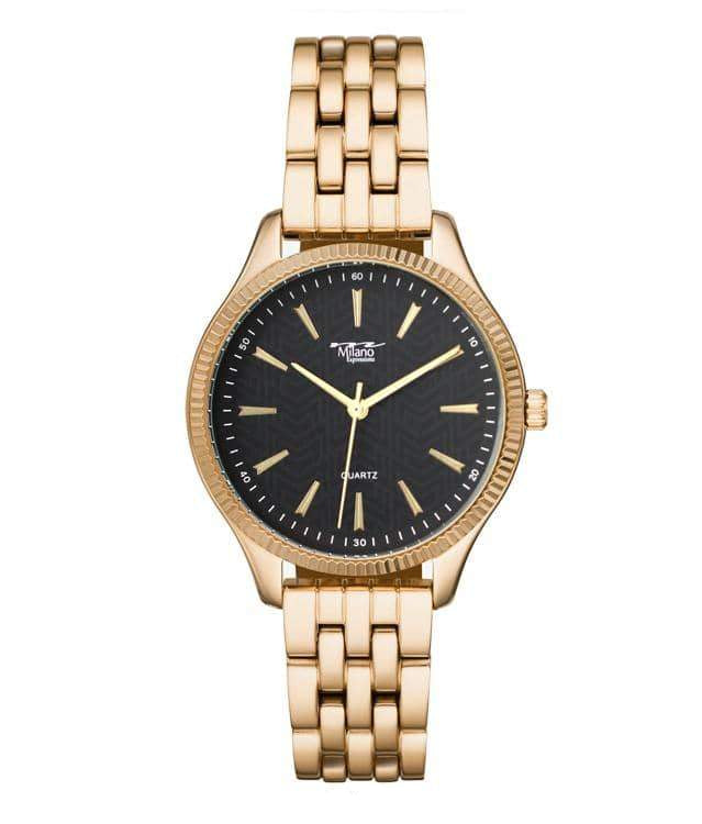 Women's Gold Stainless Steel Bracelet Watch Black Dial