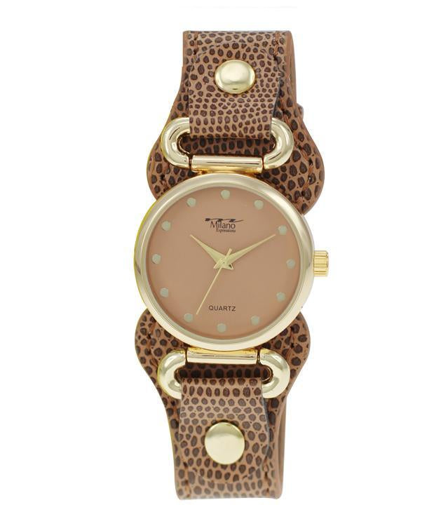 Women's Gold Tone 39mm Watch With Leopard Print Strap