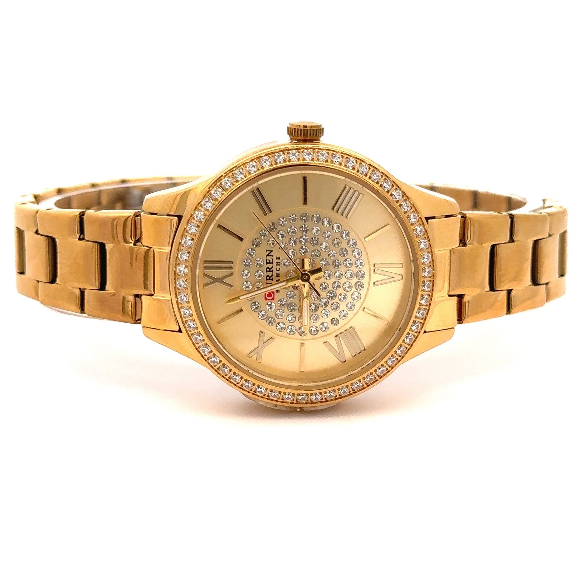 Women's Gold Tone Crystal Pave Bracelet Watch Elegant