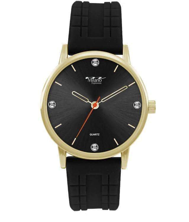 Women's Gold Tone Round Watch Black Silicone Strap Quartz