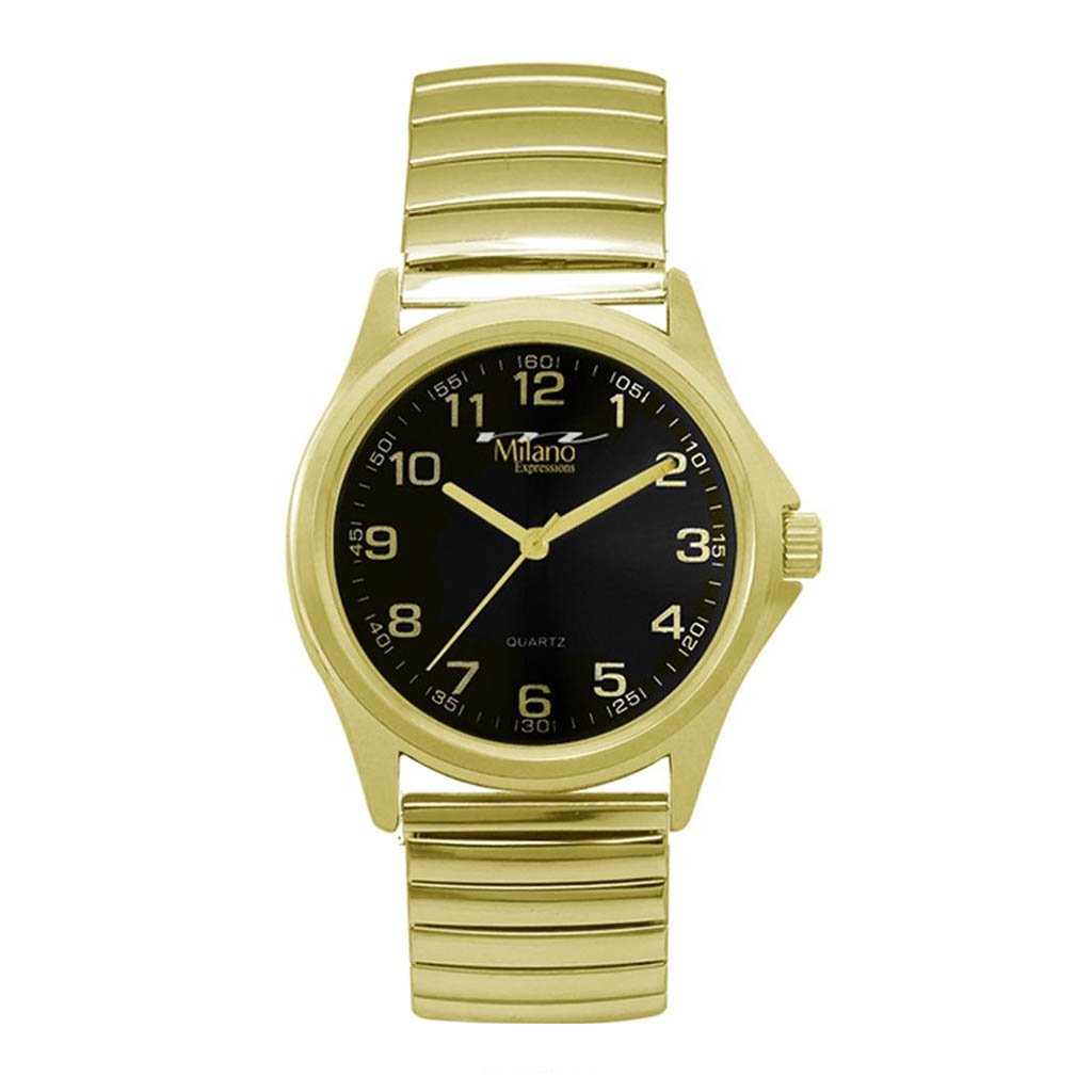 Women's Gold Tone Watch Black Dial Easy Read Expansion