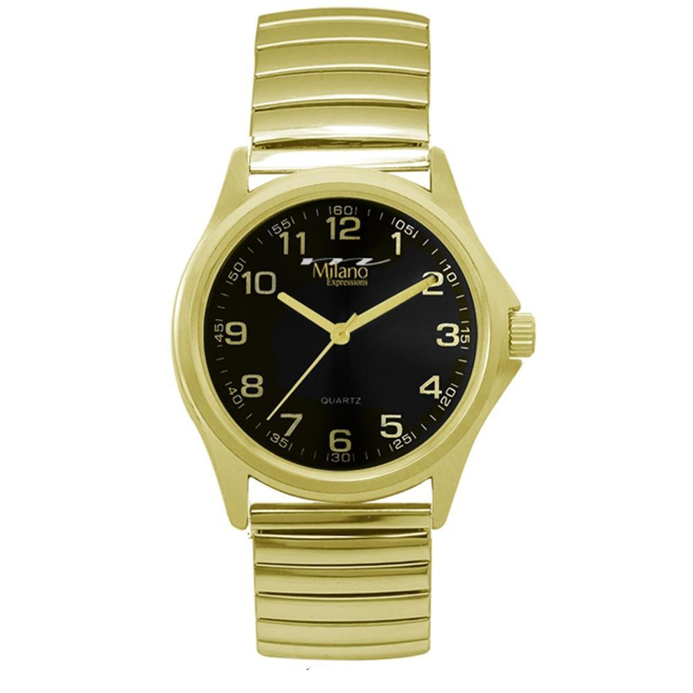 Women's Gold Tone Watch Black Dial Easy Read Expansion