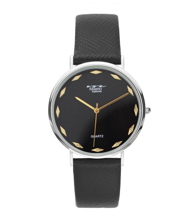 Women's Minimalist 40mm Watch Black Dial Slim Leather